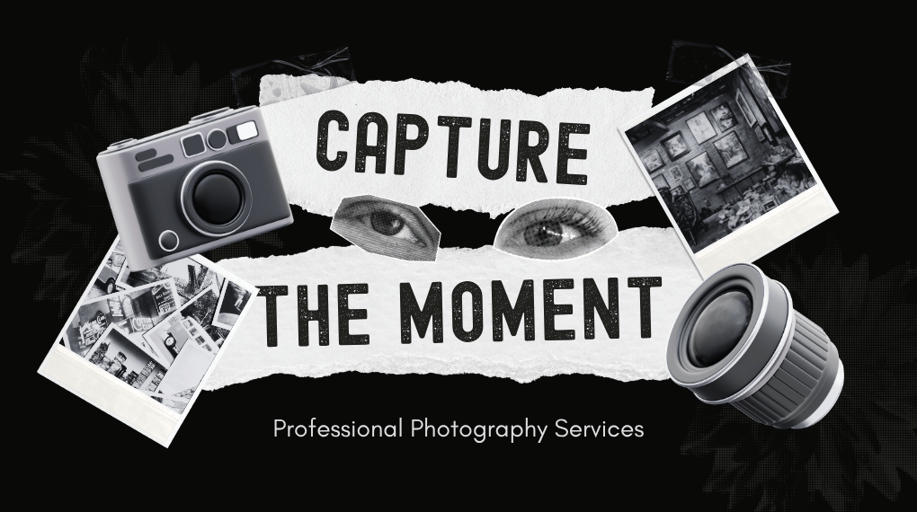 creative cinematic photography services collage with camera, lens and editorial visual elements