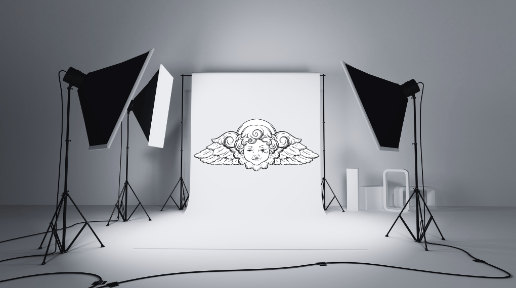 professional cinematic video production studio setup with lighting equipment and commercial filming backdrop by Rare Species Media